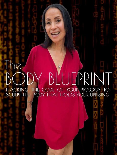 Mel H Lopez founder of Insatiable Mel Rapid Recovery Alignment wearing a red dress